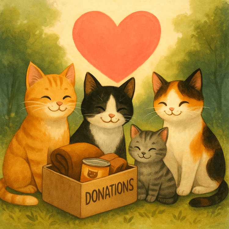 Gatos felices con donaciones